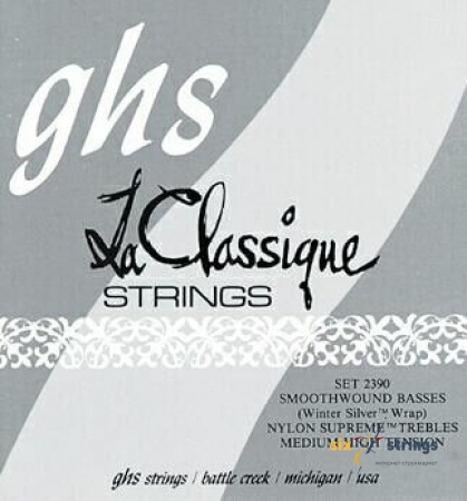 GHS Classical LA CLASSIQUE SMOOTHWOUND - Nylon Supreme Treble/Rolerwound Winter Silver Basses (2390)