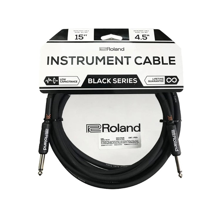 Roland RIC-B15 Black Series Instrument Cable - 1/4-inch TS Male to Right Angle 1/4-inch TS Male - 15 feet