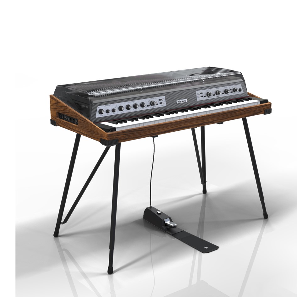 Rhodes MK8 in Smoked Transparent Hood Walnut Shell Black Panel FX with Stand and MIDI - Gambar 2